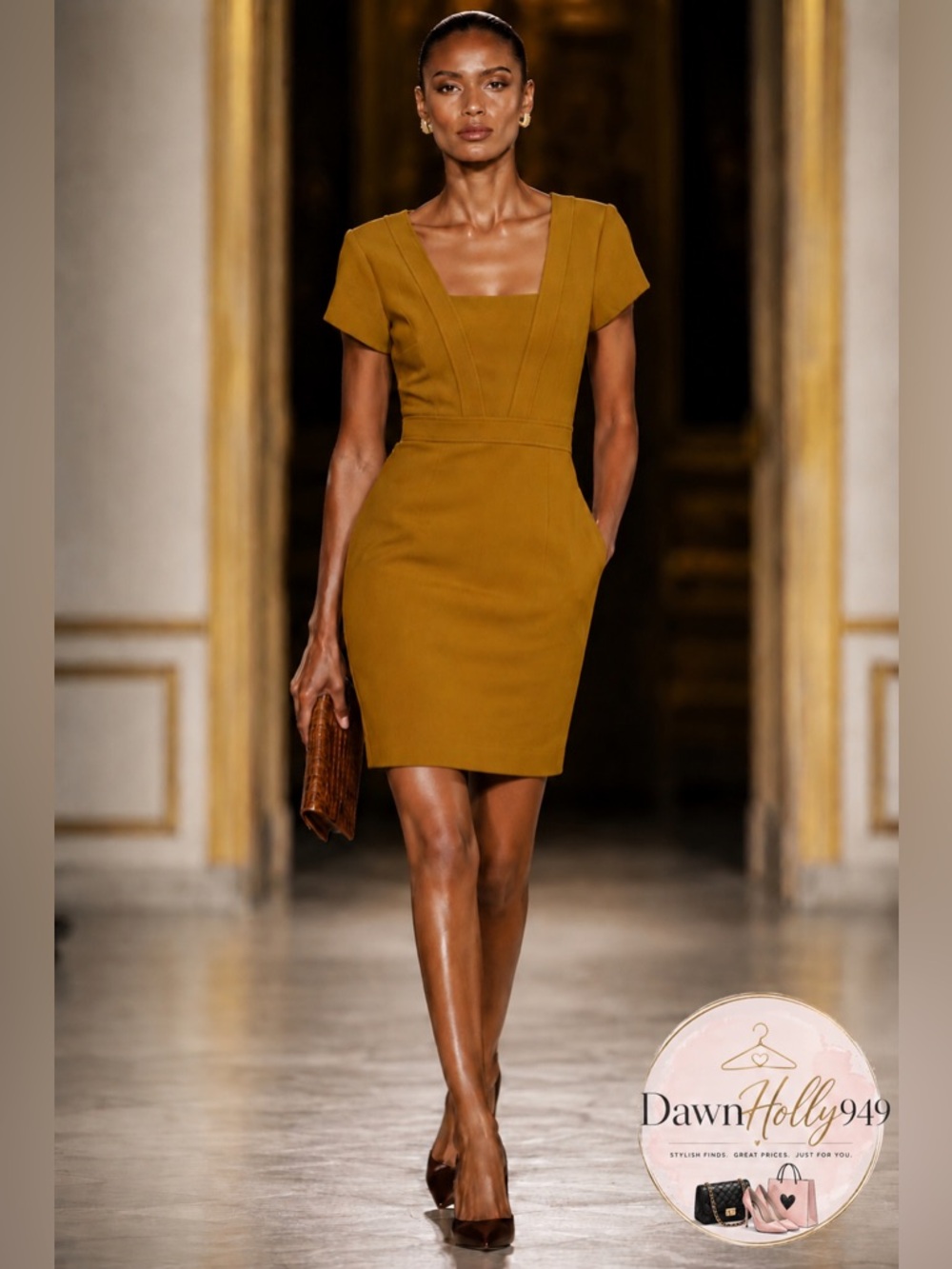 Ann Taylor Ochre Short-Sleeve Square Neck Sheath Dress